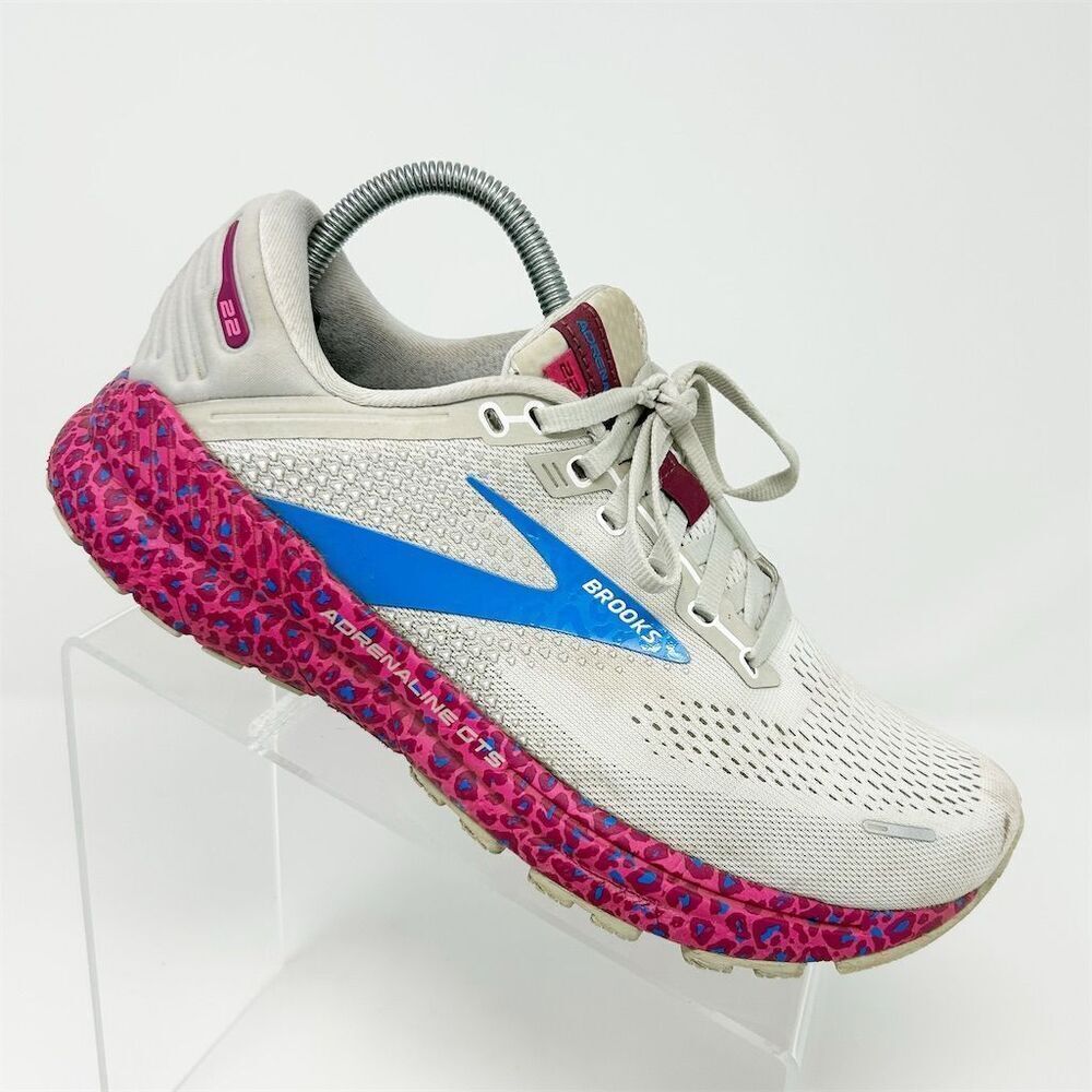 Brooks Adrenaline GTS 22 Women's Running Shoes White Pink Leopard Size 9.5